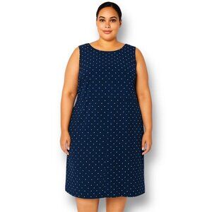 Lands’ End 26W Navy Polka Dot Sleeveless Dress Pockets Lined Stretch Comfort